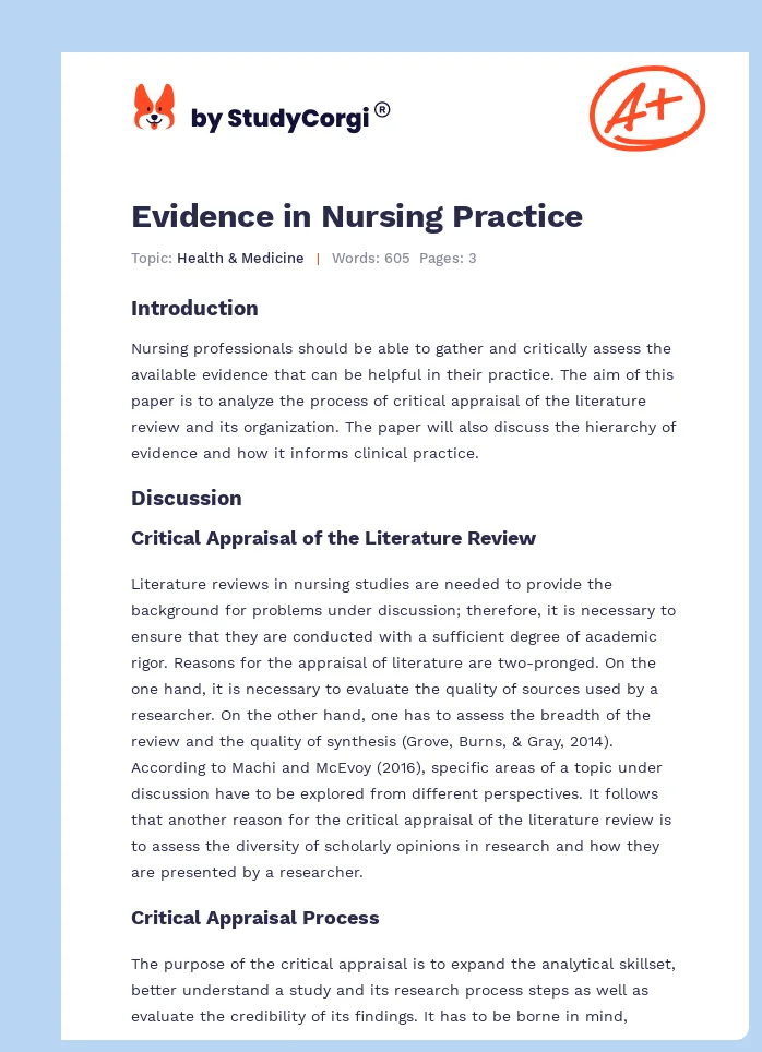 Evidence in Nursing Practice. Page 1