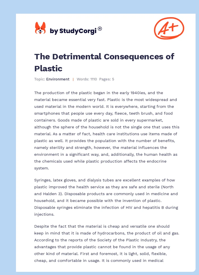 The Detrimental Consequences of Plastic. Page 1