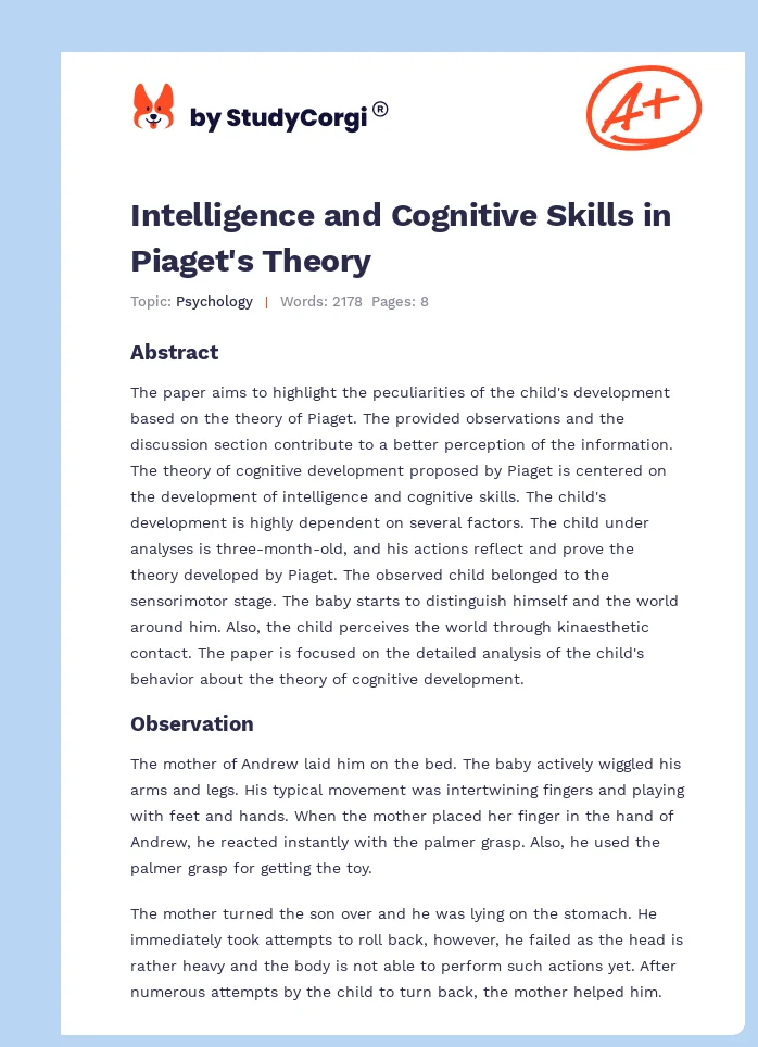 Intelligence and Cognitive Skills in Piaget's Theory. Page 1