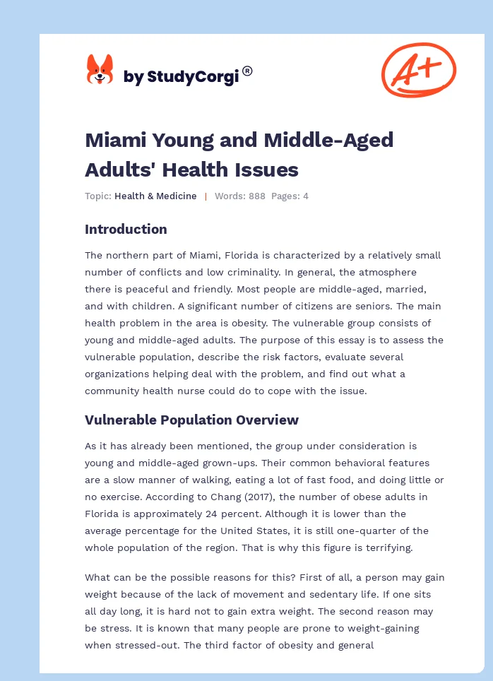 Miami Young and Middle-Aged Adults' Health Issues. Page 1