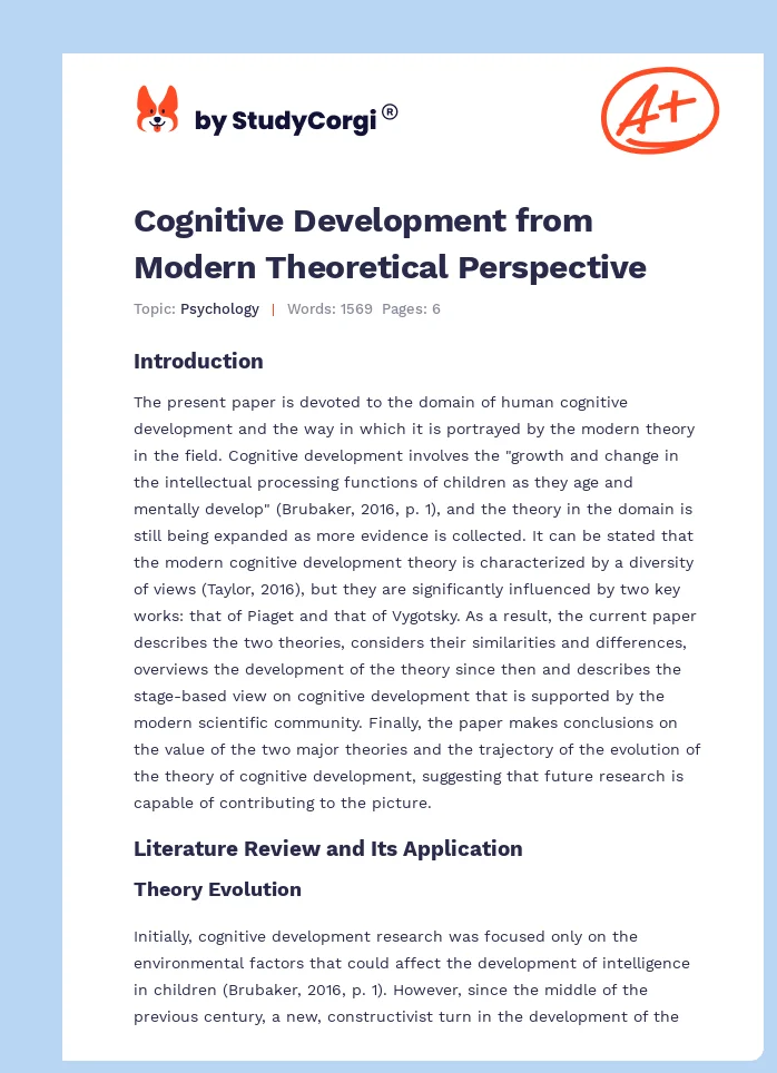 Cognitive Development from Modern Theoretical Perspective. Page 1