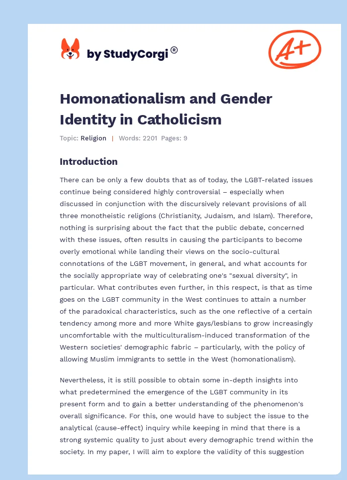 Homonationalism and Gender Identity in Catholicism. Page 1