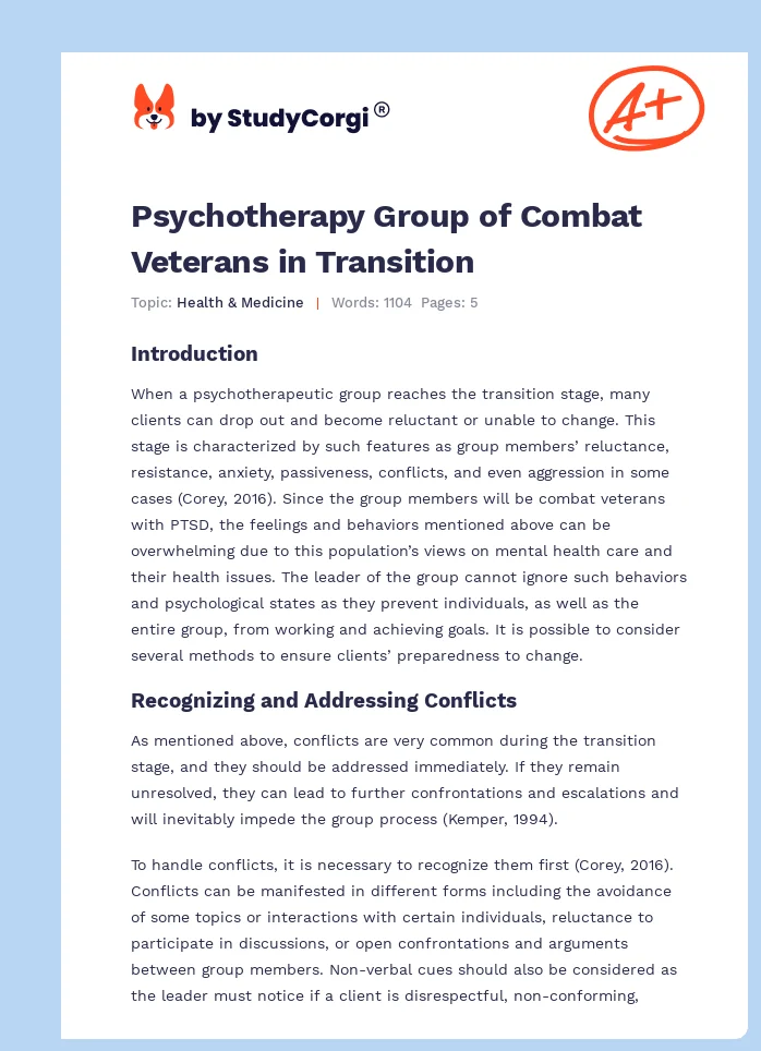 Psychotherapy Group of Combat Veterans in Transition. Page 1