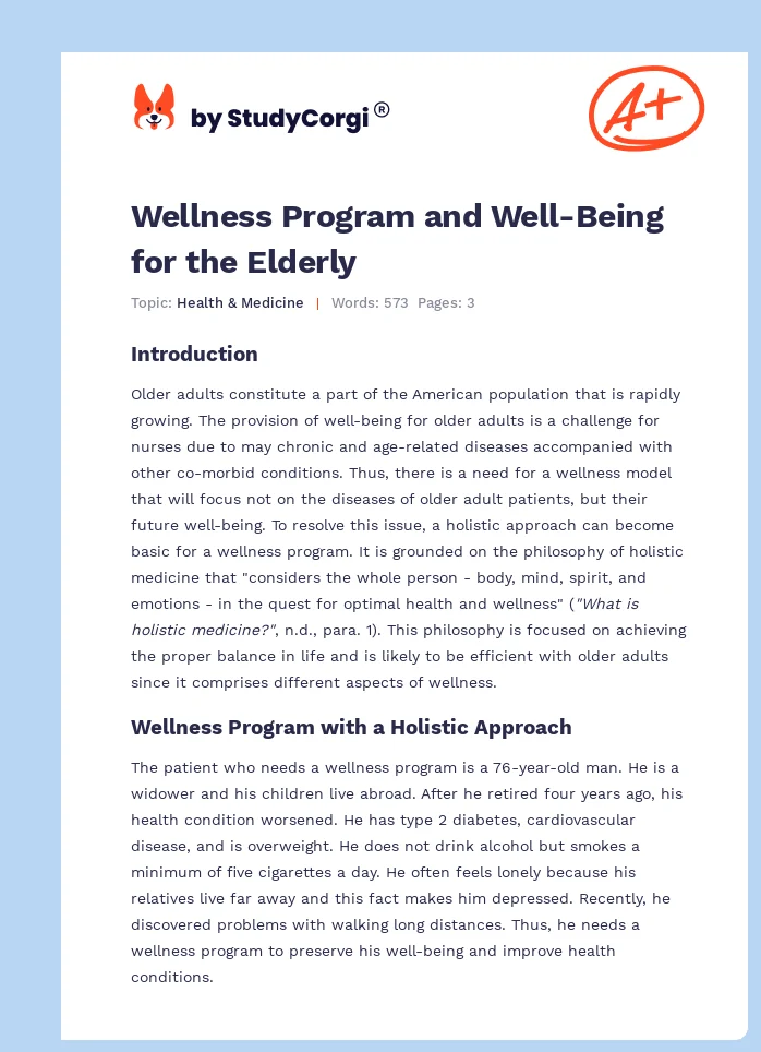 Wellness Program and Well-Being for the Elderly. Page 1