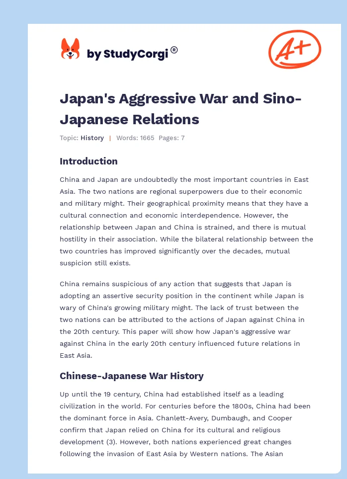 Japan's Aggressive War and Sino-Japanese Relations. Page 1