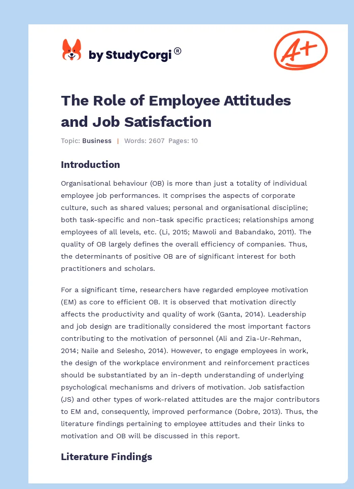 The Role of Employee Attitudes and Job Satisfaction. Page 1