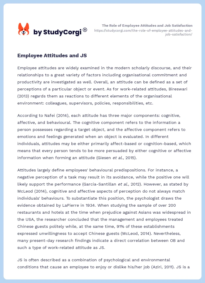 The Role of Employee Attitudes and Job Satisfaction. Page 2