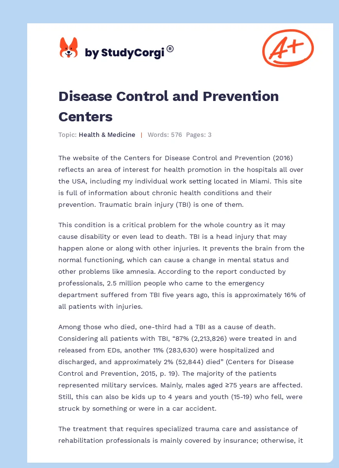 Disease Control and Prevention Centers. Page 1
