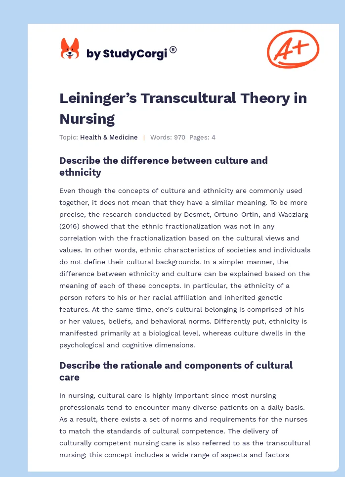 Leininger’s Transcultural Theory in Nursing. Page 1