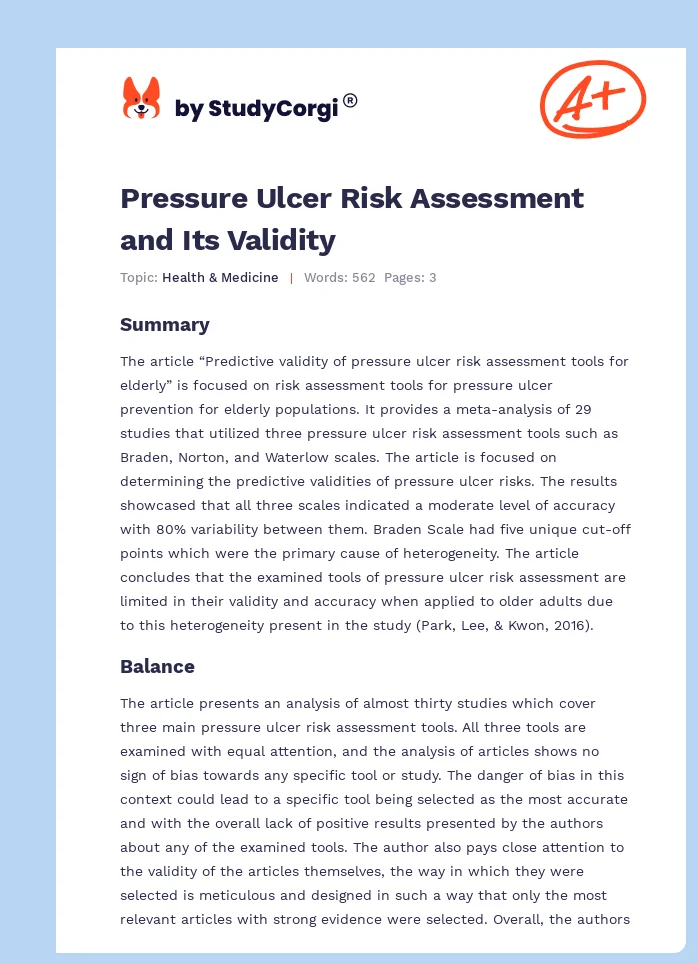 Pressure Ulcer Risk Assessment and Its Validity. Page 1