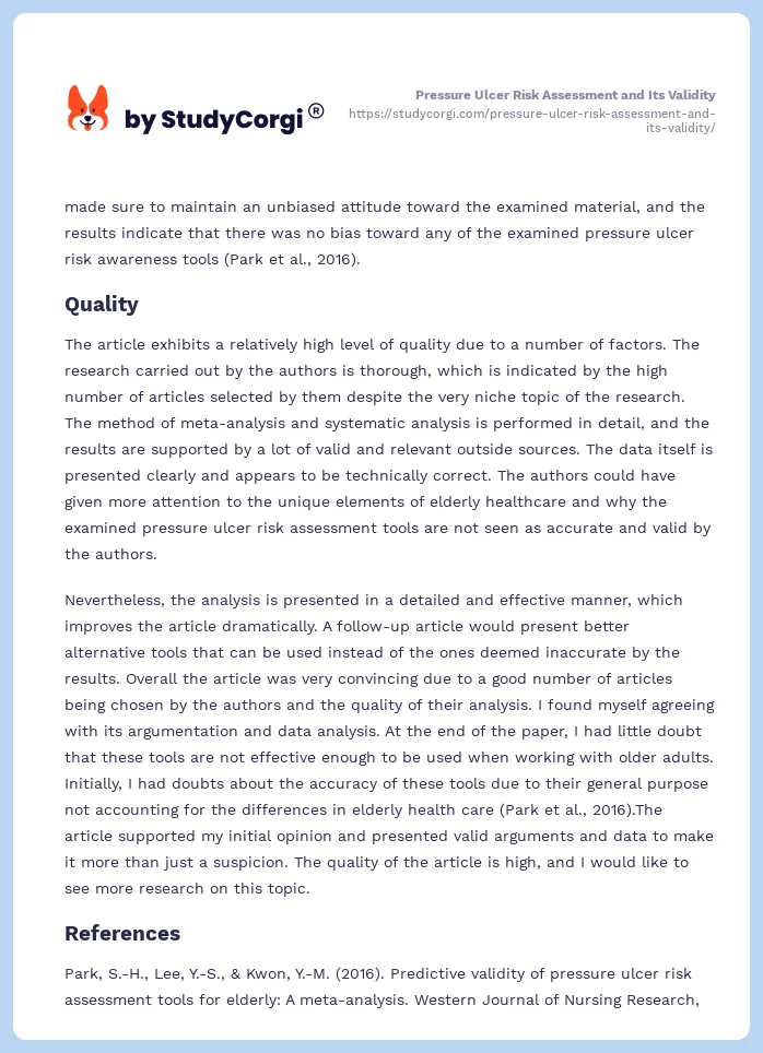 Pressure Ulcer Risk Assessment and Its Validity. Page 2