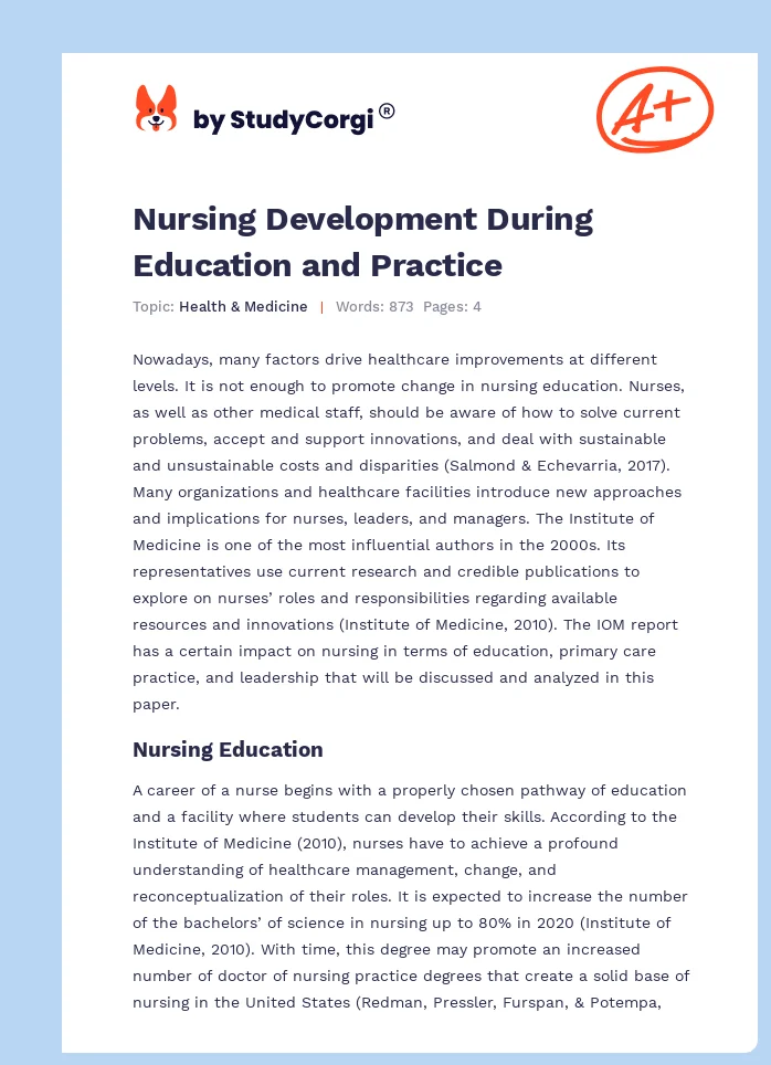 Nursing Development During Education and Practice. Page 1