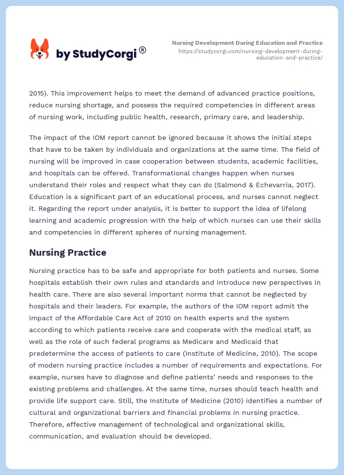 Nursing Development During Education and Practice. Page 2