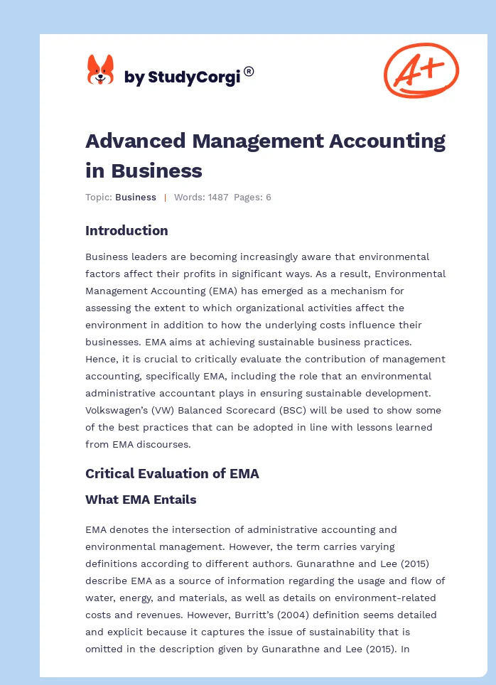 Advanced Management Accounting in Business. Page 1