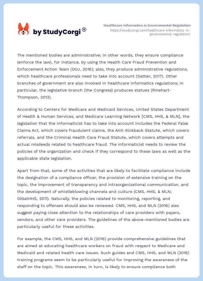 Healthcare Informatics in Governmental Regulation. Page 2