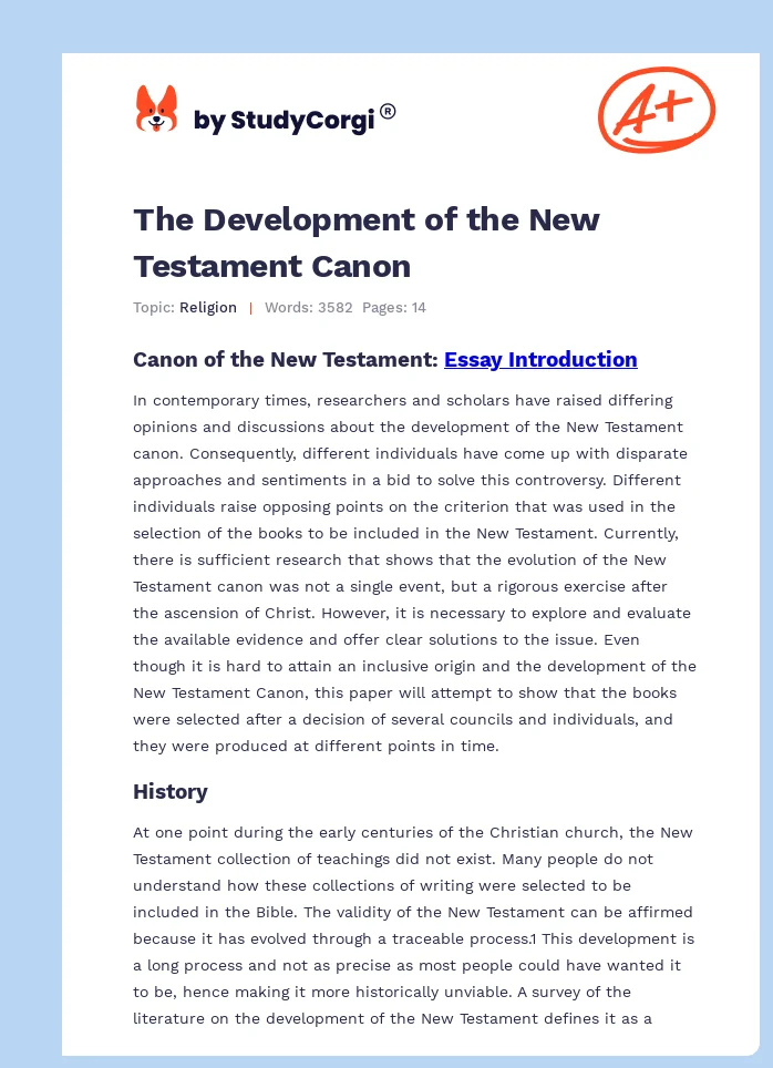 The Development of the New Testament Canon. Page 1