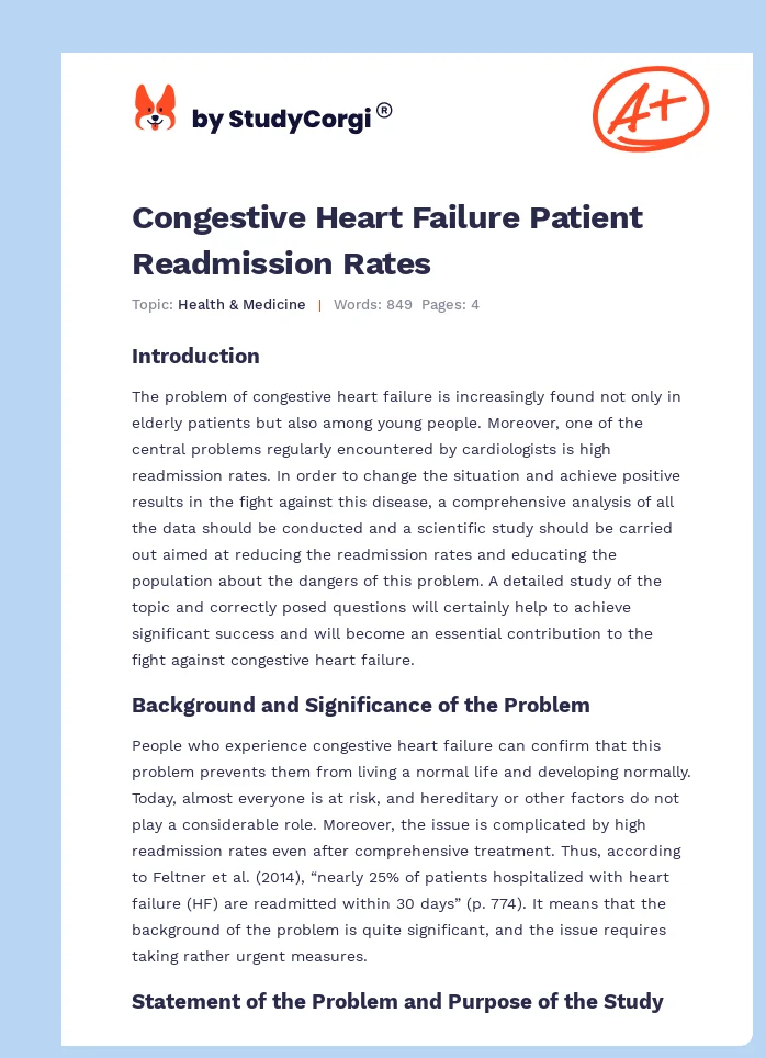 Congestive Heart Failure Patient Readmission Rates. Page 1