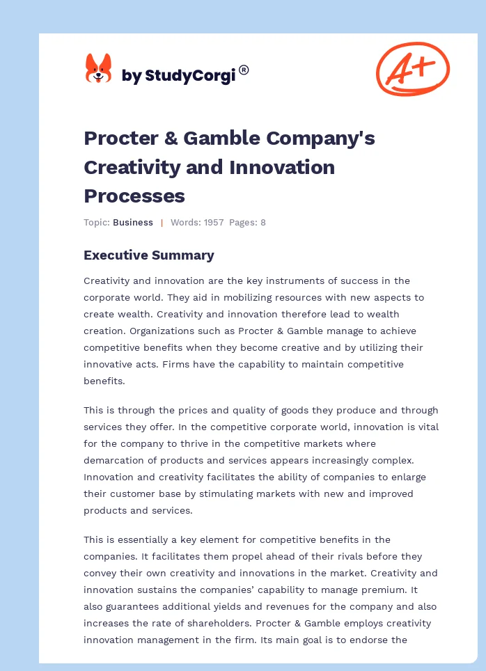 Procter & Gamble Company's Creativity and Innovation Processes. Page 1