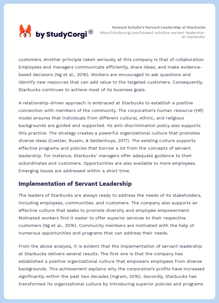 Howard Schultz’s Servant Leadership at Starbucks. Page 2