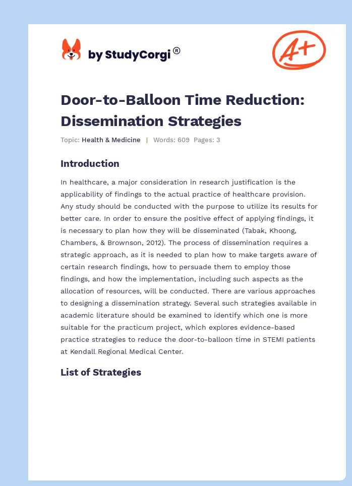 Door-to-Balloon Time Reduction: Dissemination Strategies. Page 1