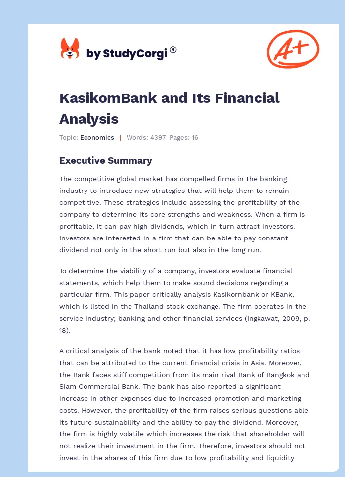 KasikomBank and Its Financial Analysis. Page 1