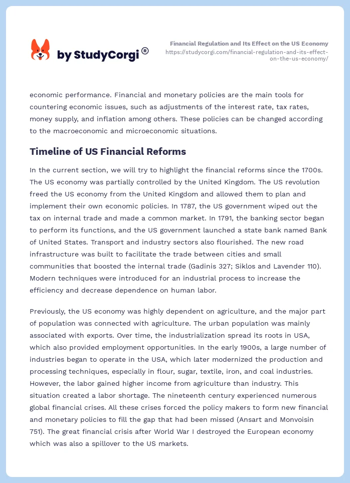Financial Regulation and Its Effect on the US Economy. Page 2