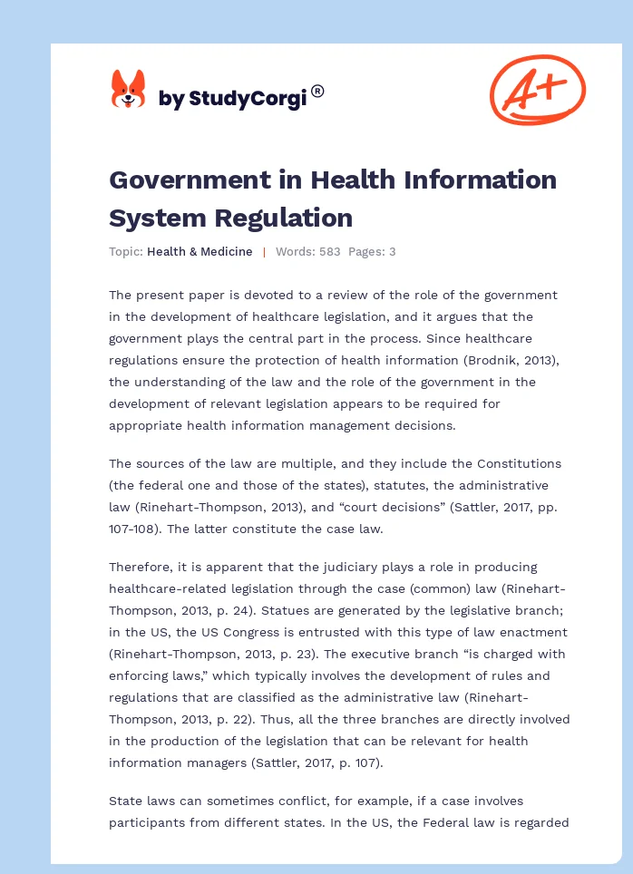 Government in Health Information System Regulation. Page 1