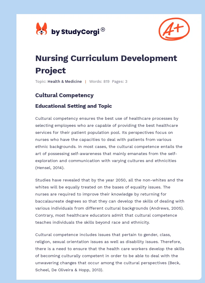 Nursing Curriculum Development Project. Page 1