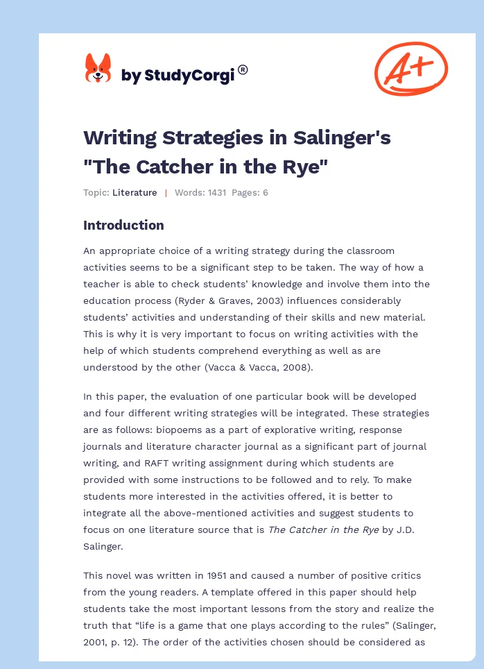 Writing Strategies in Salinger's "The Catcher in the Rye". Page 1