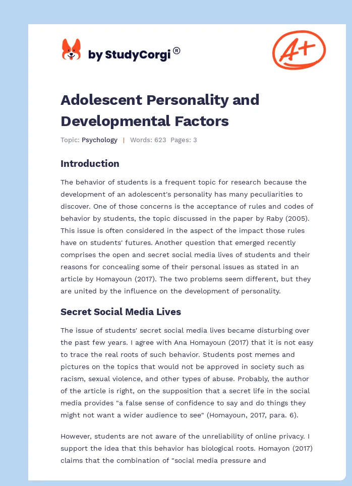Adolescent Personality and Developmental Factors. Page 1