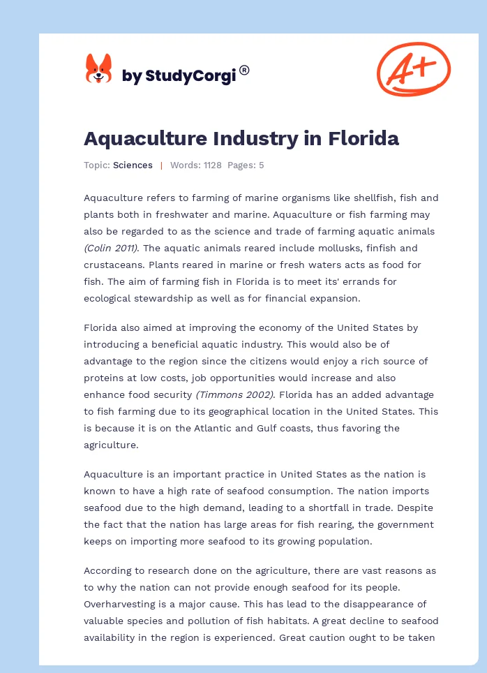 Aquaculture Industry in Florida. Page 1