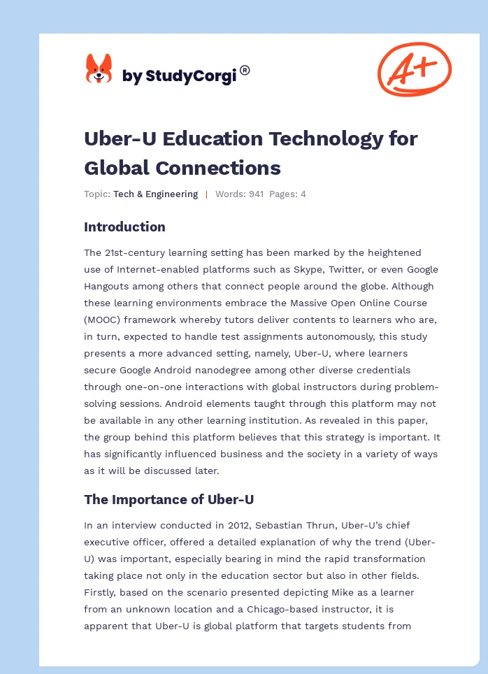 Uber-U Education Technology for Global Connections. Page 1