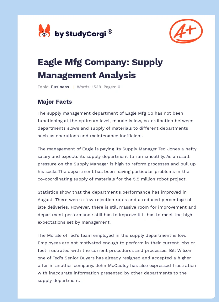 Eagle Mfg Company: Supply Management Analysis. Page 1