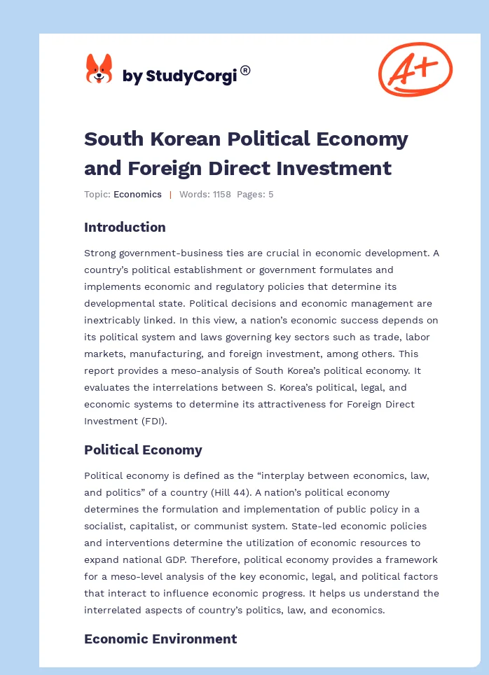 South Korean Political Economy and Foreign Direct Investment. Page 1