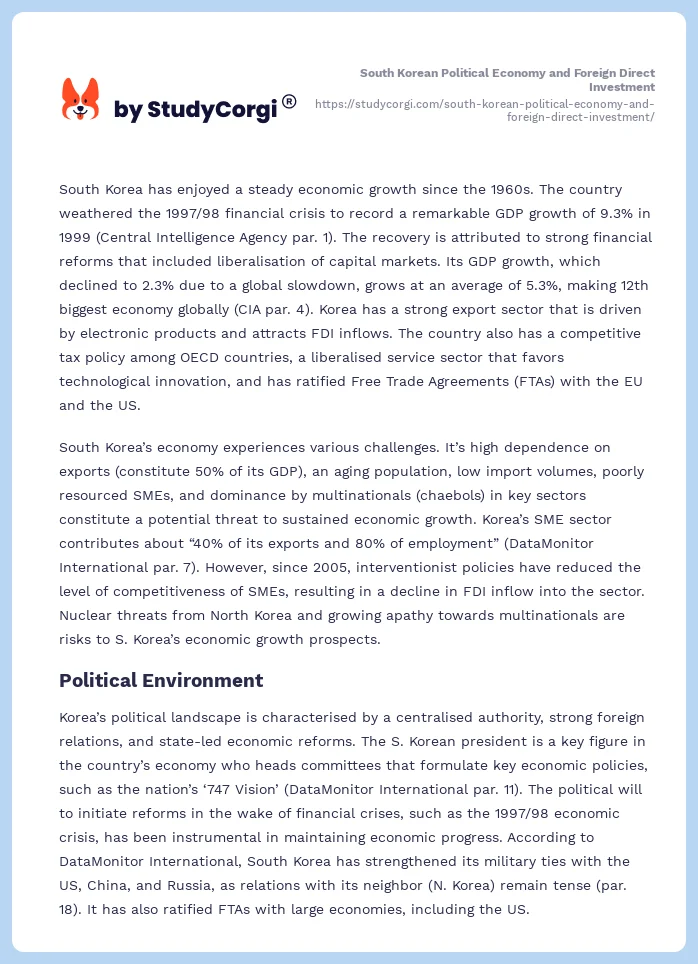 South Korean Political Economy and Foreign Direct Investment. Page 2