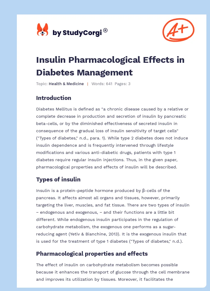 Insulin Pharmacological Effects in Diabetes Management. Page 1