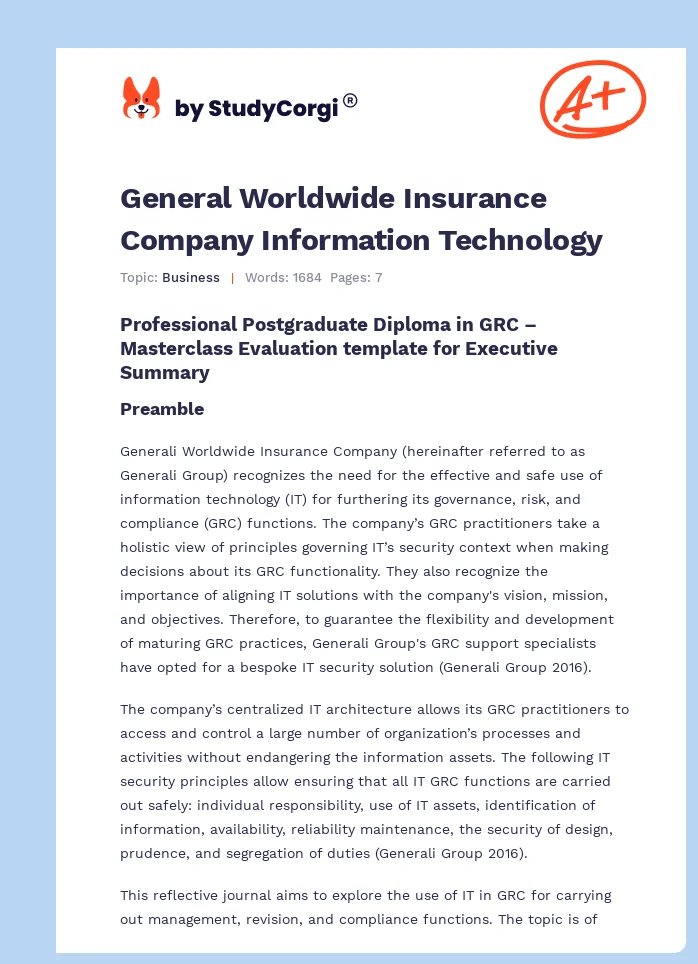 General Worldwide Insurance Company Information Technology. Page 1