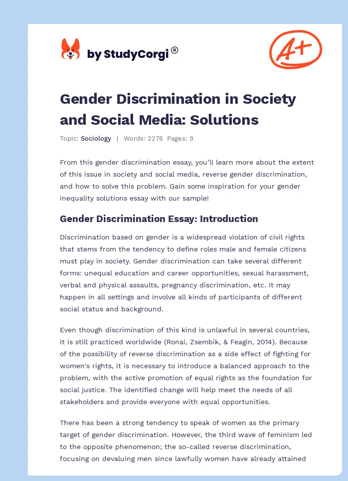 Gender Discrimination in Society and Social Media: Solutions. Page 1
