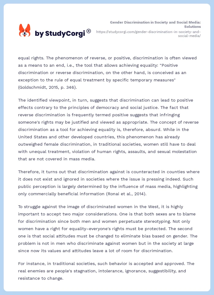 Gender Discrimination in Society and Social Media: Solutions. Page 2