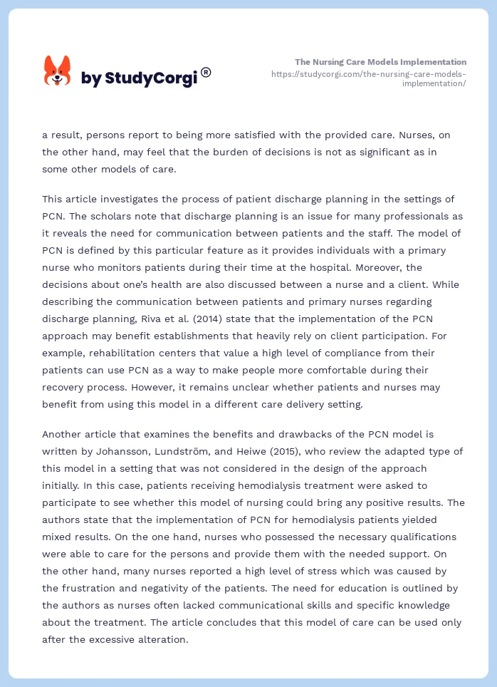 The Nursing Care Models Implementation. Page 2
