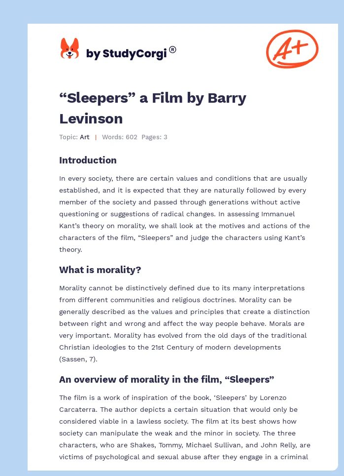“Sleepers” a Film by Barry Levinson. Page 1