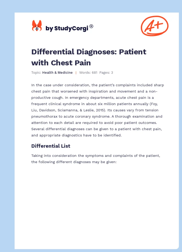 Differential Diagnoses: Patient with Chest Pain. Page 1