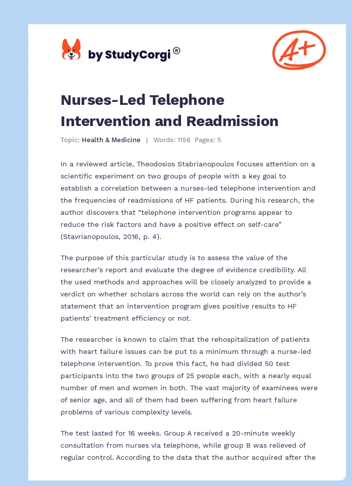 Nurses-Led Telephone Intervention and Readmission. Page 1