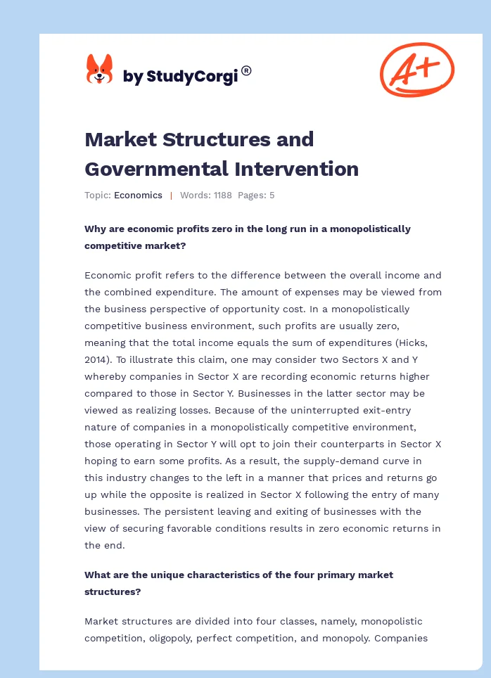 Market Structures and Governmental Intervention. Page 1
