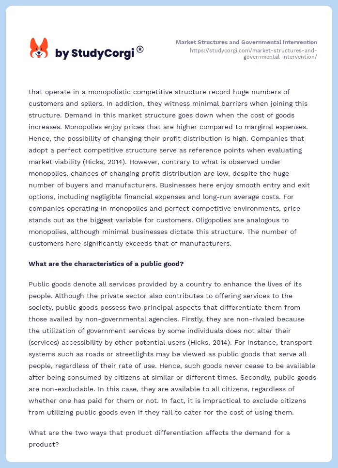 Market Structures and Governmental Intervention. Page 2