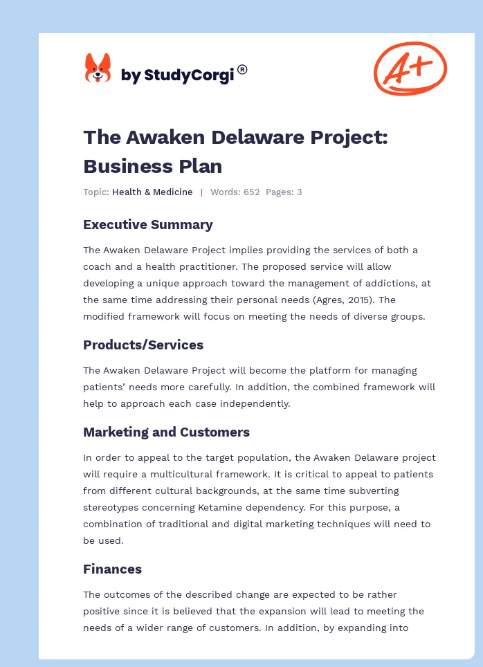 The Awaken Delaware Project: Business Plan. Page 1