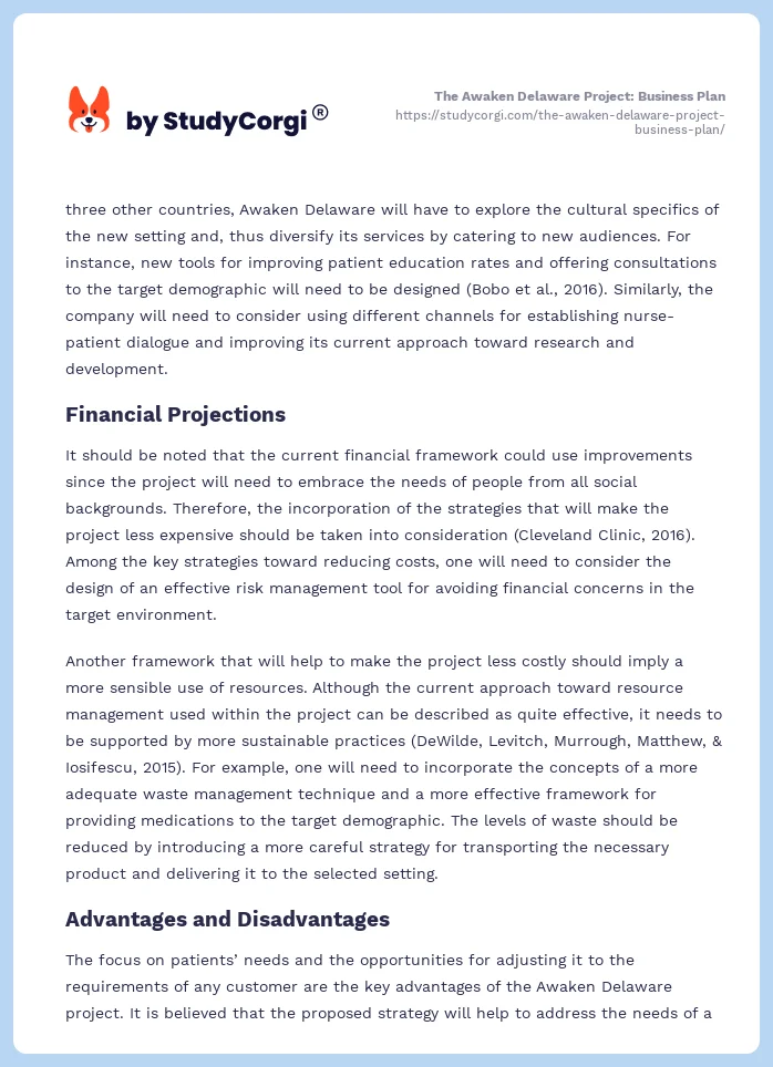 The Awaken Delaware Project: Business Plan. Page 2