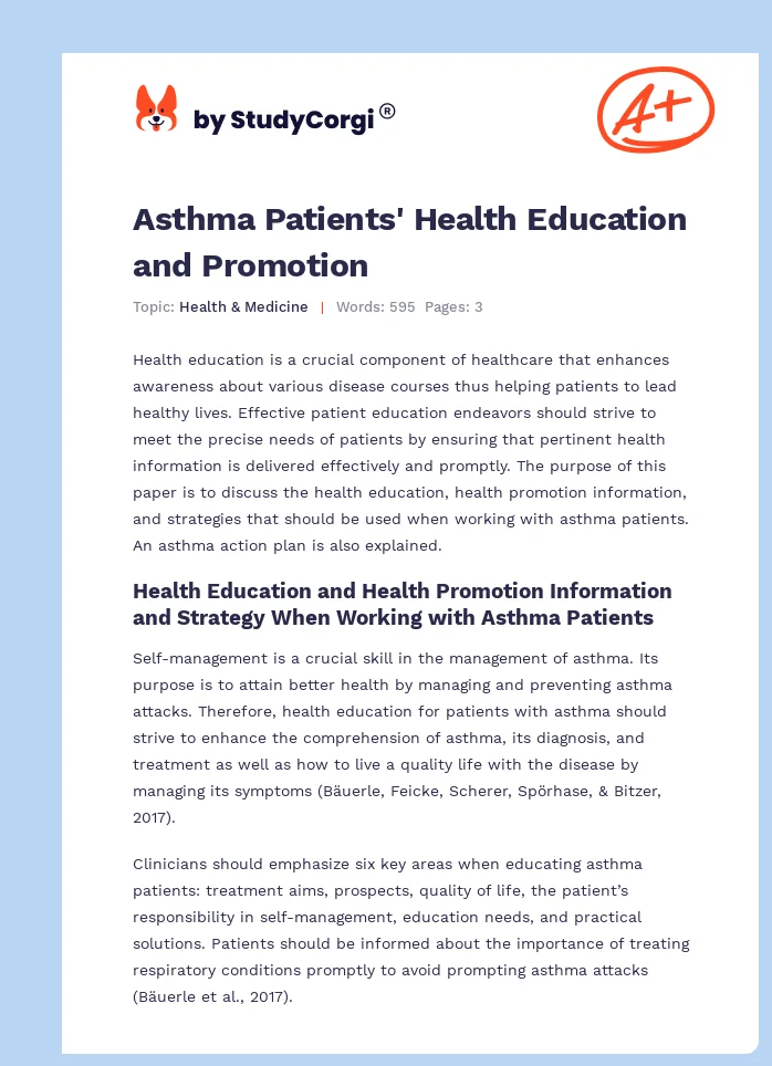 Asthma Patients' Health Education and Promotion. Page 1