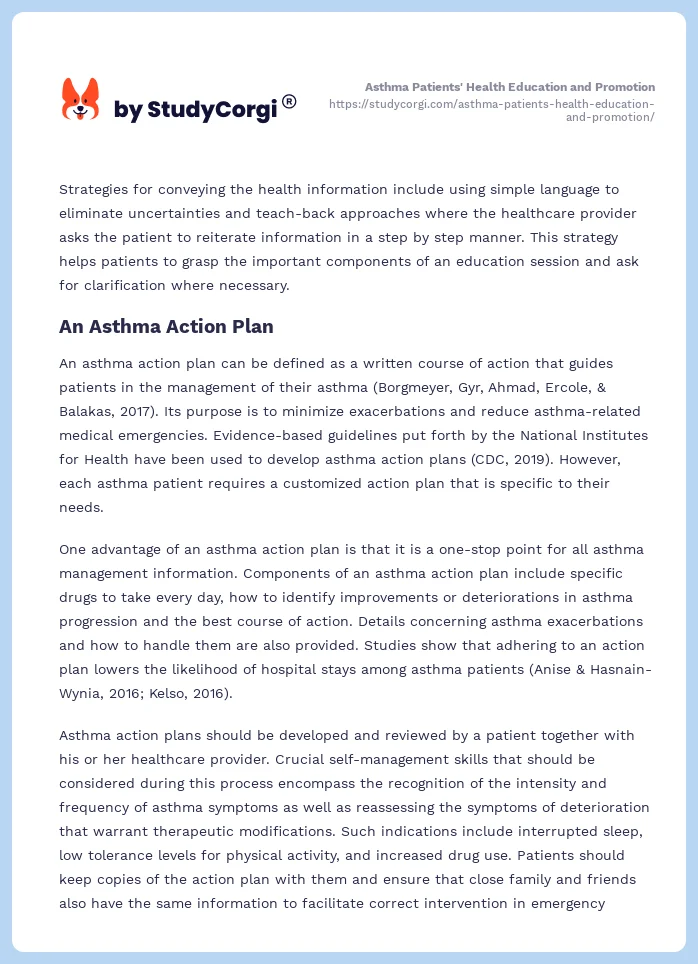 Asthma Patients' Health Education and Promotion. Page 2