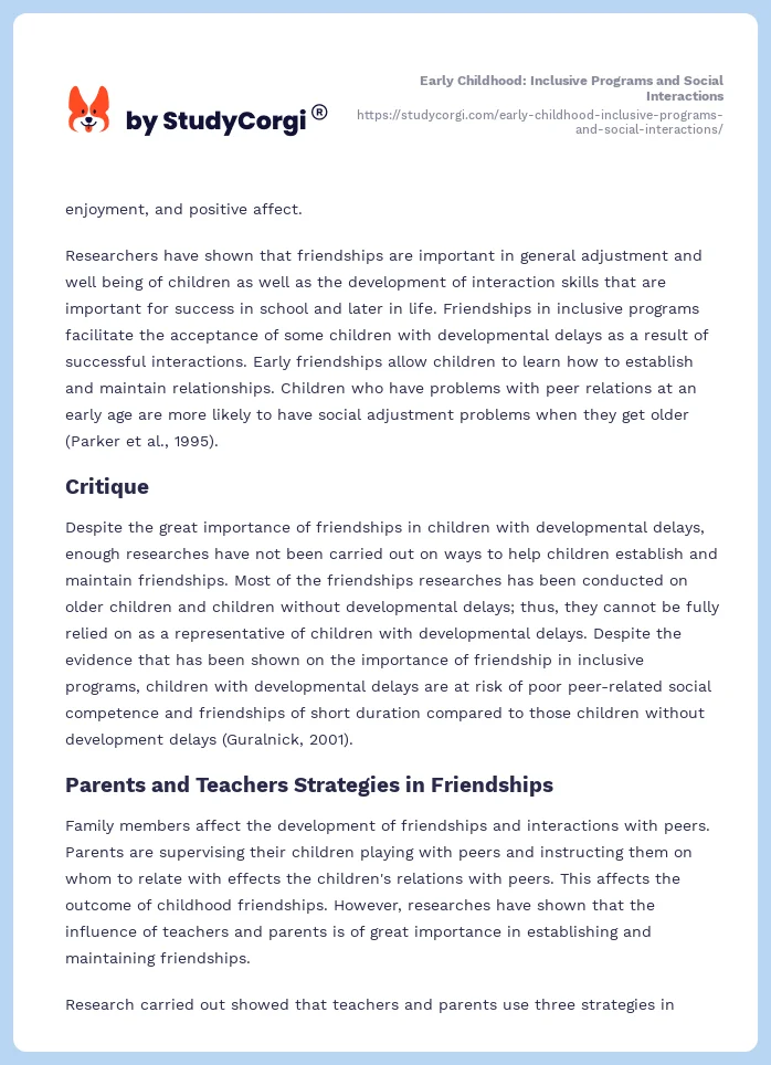 Early Childhood: Inclusive Programs and Social Interactions. Page 2